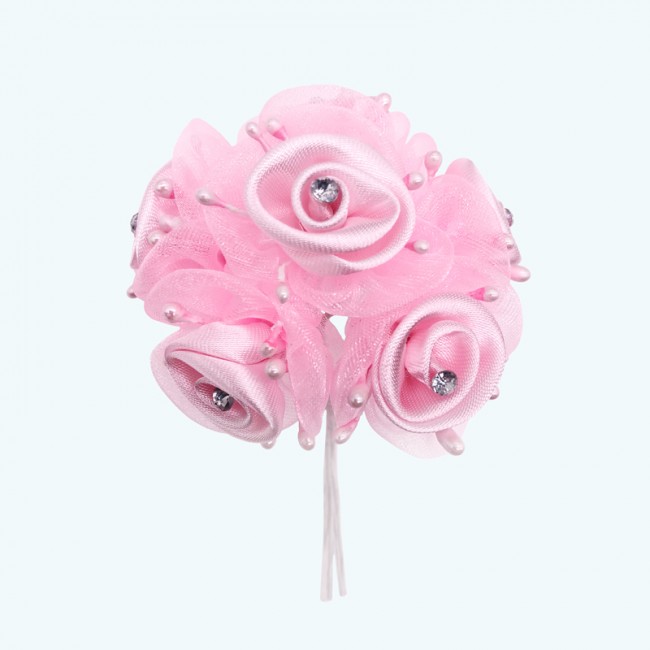 2.5" Diameter Rhinestone Ribbon Flower 6X12 | Pink